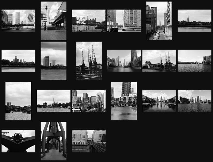 Contact sheet of a black and white film of The Isle of Dogs